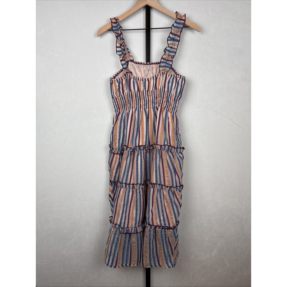 Tularosa Revolve Ingrid Dress M Colorful Striped Ruffled Smocked Fit and Flare - Picture 6 of 12